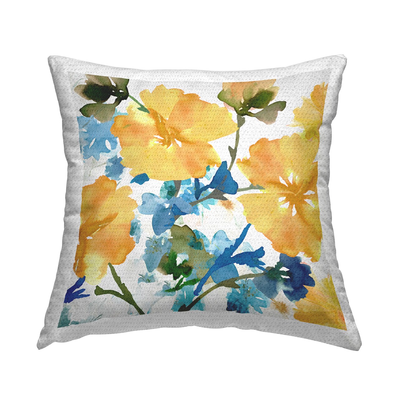 Stupell Industries Blue & Yellow Hibiscus Outdoor Pillow, 18 x 7 x 18